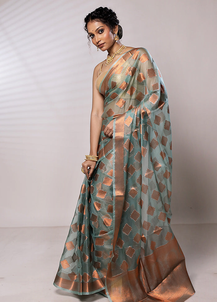 Green Organza Saree With Blouse Piece