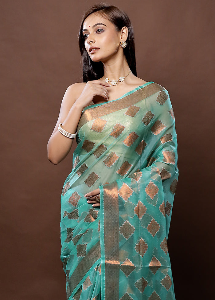 Green Organza Saree With Blouse Piece - Indian Silk House Agencies