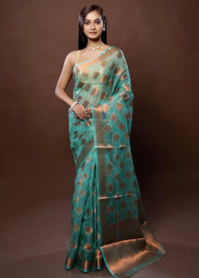 Green Organza Saree With Blouse Piece