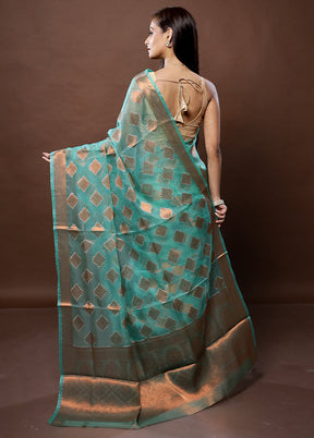 Green Organza Saree With Blouse Piece - Indian Silk House Agencies