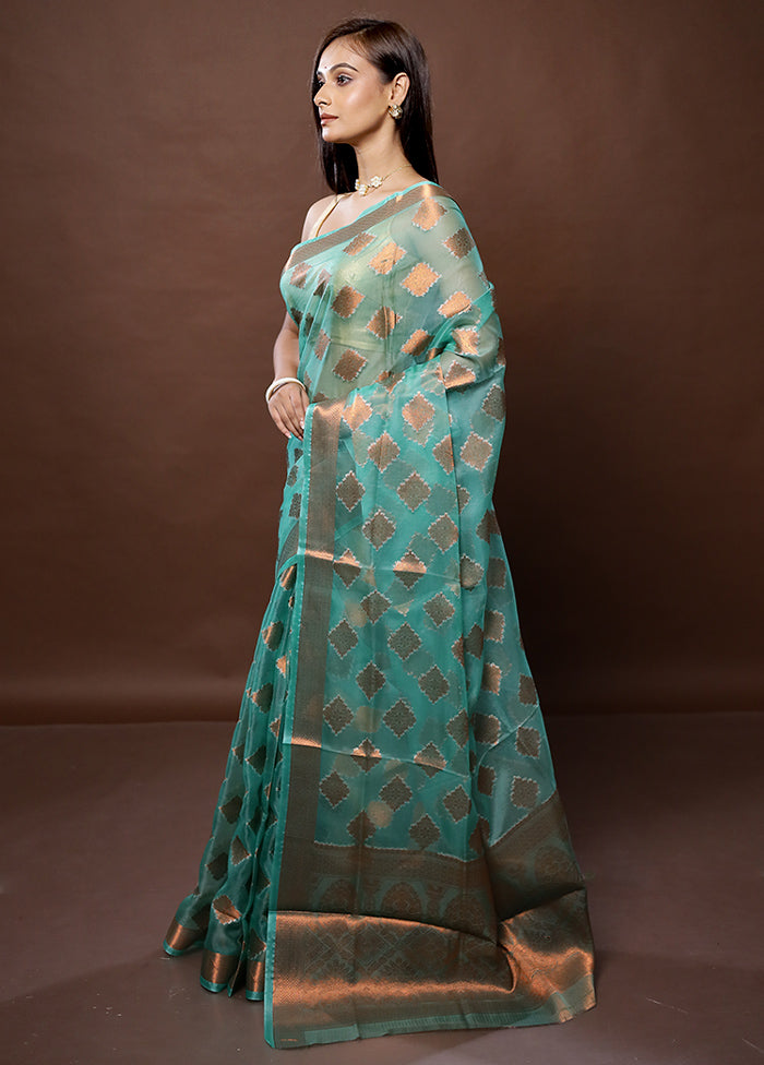 Green Organza Saree With Blouse Piece - Indian Silk House Agencies