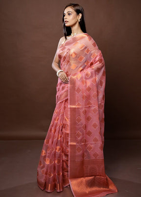 Peach Organza Saree With Blouse Piece - Indian Silk House Agencies