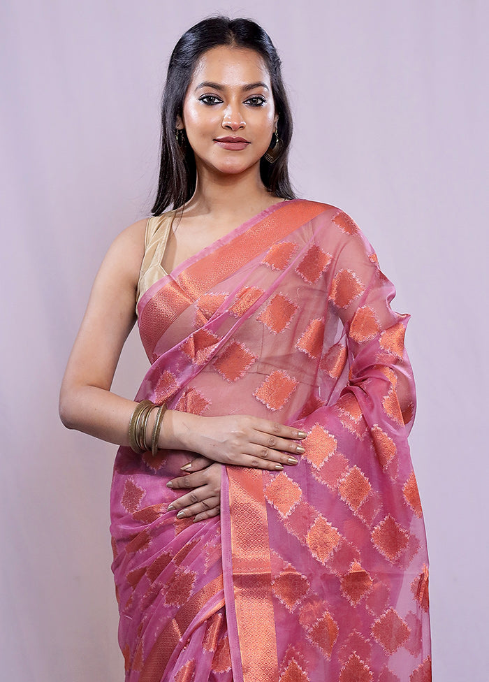 Purple Organza Saree With Blouse Piece - Indian Silk House Agencies