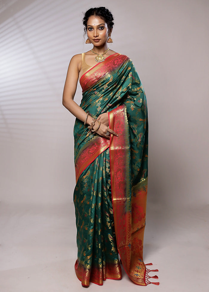 Green Dupion Silk Saree With Blouse Piece