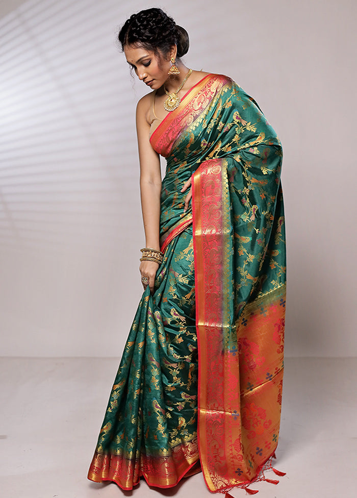 Green Dupion Silk Saree With Blouse Piece - Indian Silk House Agencies