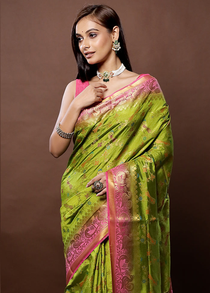 Green Dupion Silk Saree With Blouse Piece