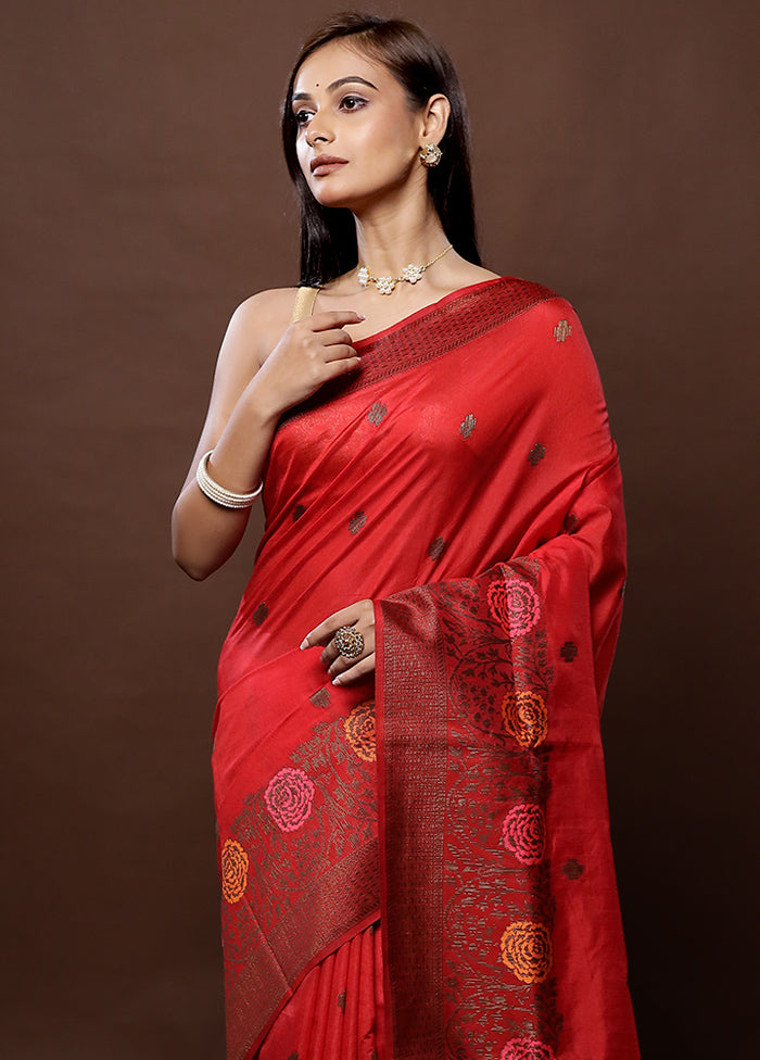 Pink Dupion Silk Saree With Blouse Piece