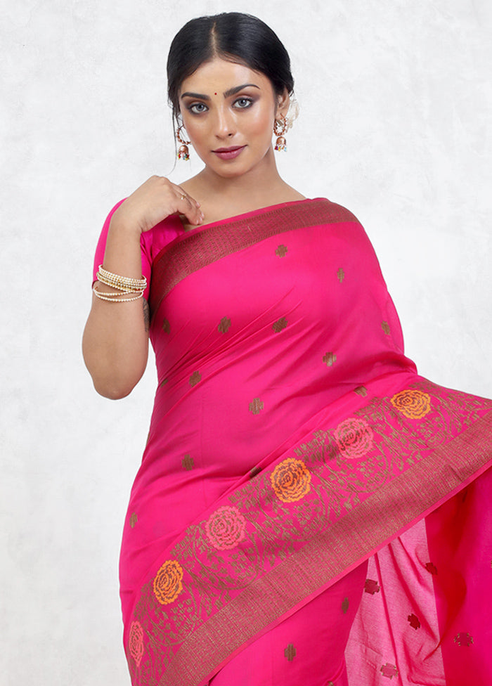 Pink Dupion Silk Saree Without Blouse Piece - Indian Silk House Agencies