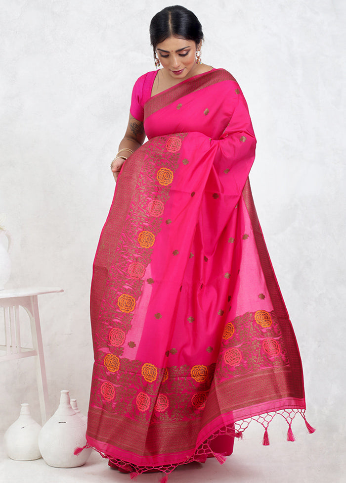 Pink Dupion Silk Saree Without Blouse Piece - Indian Silk House Agencies