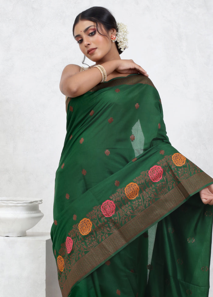 Green Dupion Silk Saree With Blouse Piece