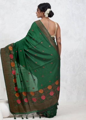 Green Dupion Silk Saree With Blouse Piece - Indian Silk House Agencies