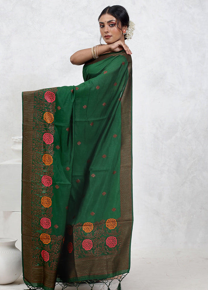 Green Dupion Silk Saree With Blouse Piece - Indian Silk House Agencies