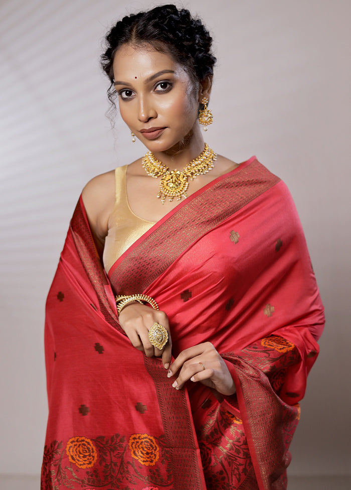 Pink Dupion Silk Saree With Blouse Piece