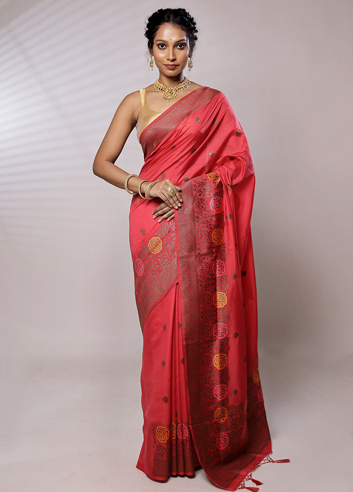 Pink Dupion Silk Saree With Blouse Piece