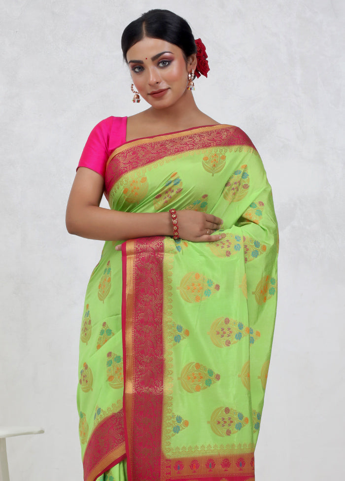 Green Dupion Silk Saree Without Blouse Piece - Indian Silk House Agencies