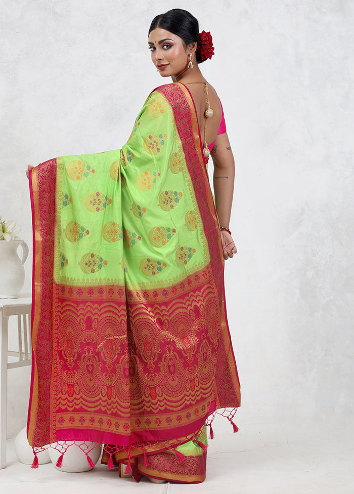 Green Dupion Silk Saree Without Blouse Piece - Indian Silk House Agencies