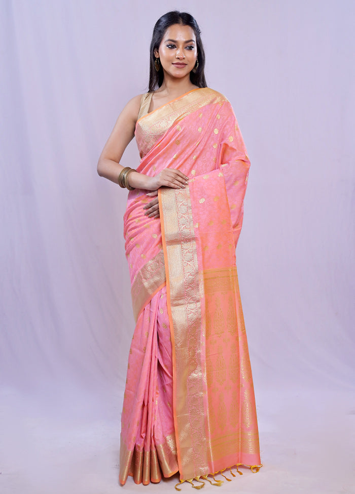 Pink Kanjivaram Silk Saree With Blouse Piece - Indian Silk House Agencies