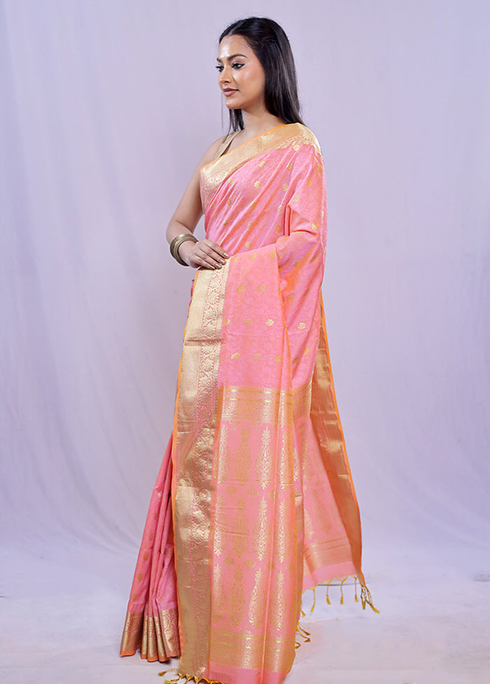 Pink Kanjivaram Silk Saree With Blouse Piece - Indian Silk House Agencies