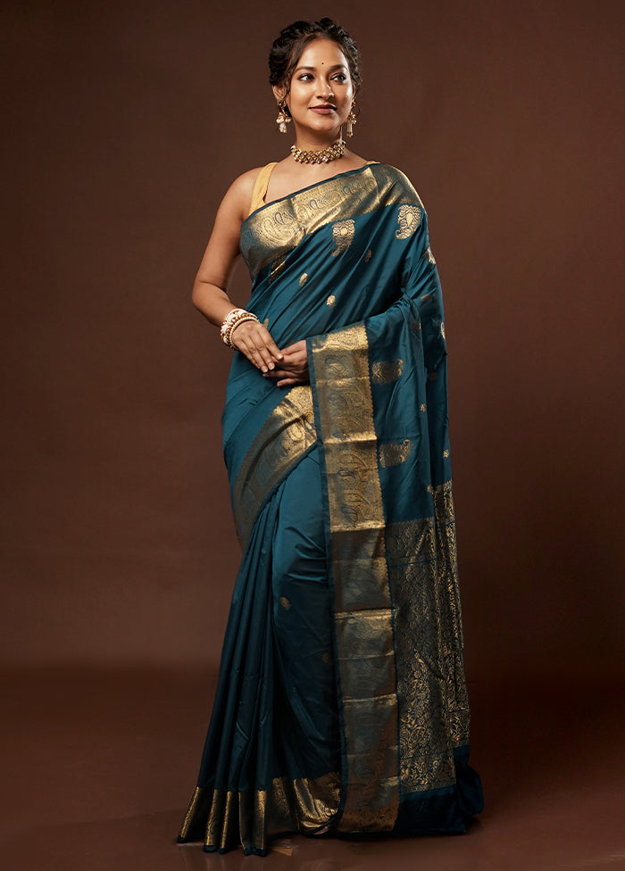 Green Kanjivaram Silk Saree With Blouse Piece - Indian Silk House Agencies