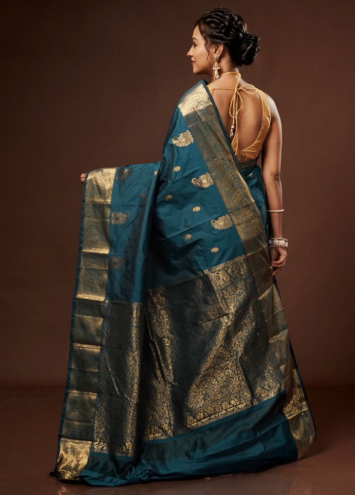 Green Kanjivaram Silk Saree With Blouse Piece - Indian Silk House Agencies