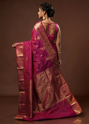 Pink Kanjivaram Silk Saree With Blouse Piece - Indian Silk House Agencies