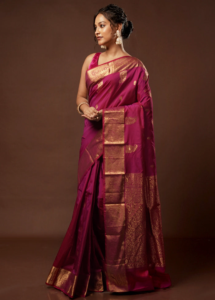 Pink Kanjivaram Silk Saree With Blouse Piece - Indian Silk House Agencies