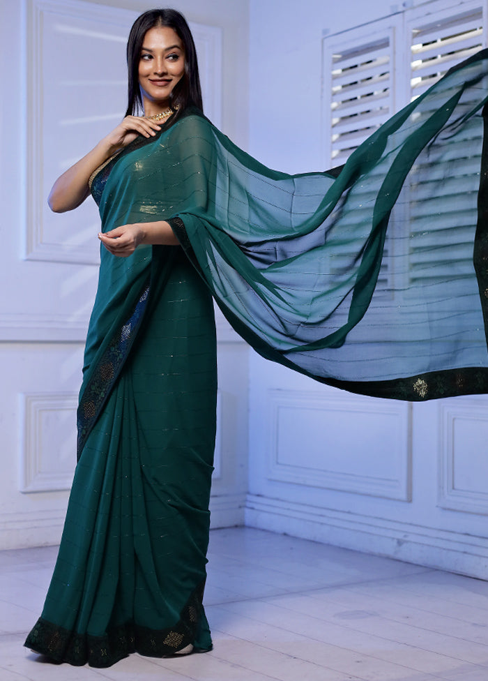 Green Chiffon Silk Saree With Blouse Piece