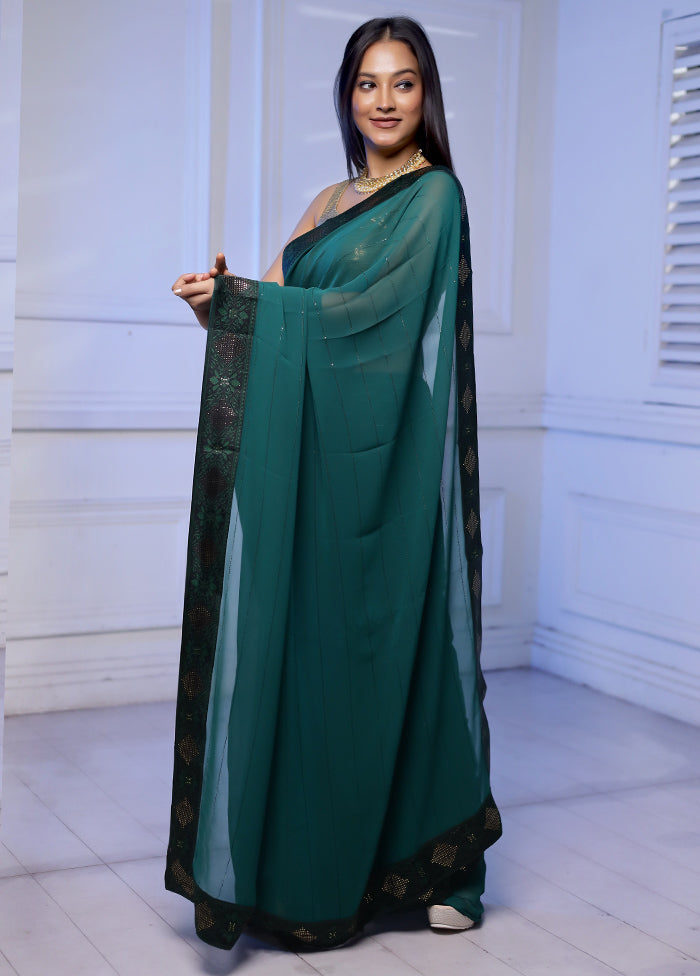 Green Chiffon Silk Saree With Blouse Piece