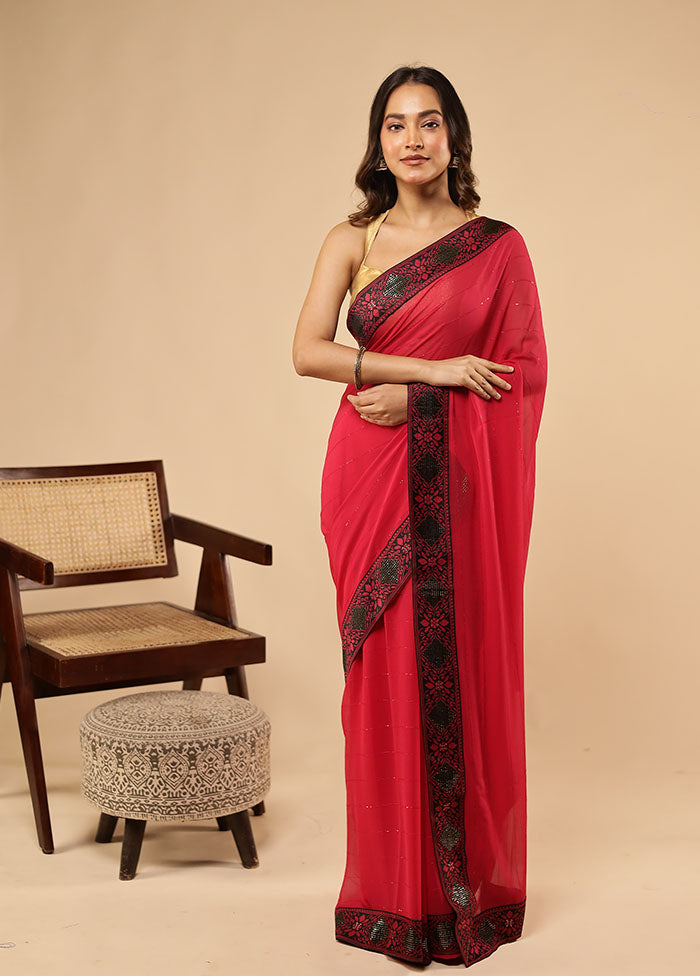 Pink Chiffon Silk Saree With Blouse Piece