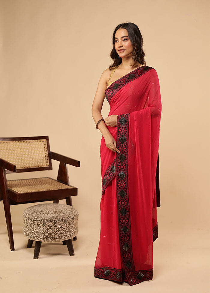 Pink Chiffon Silk Saree With Blouse Piece