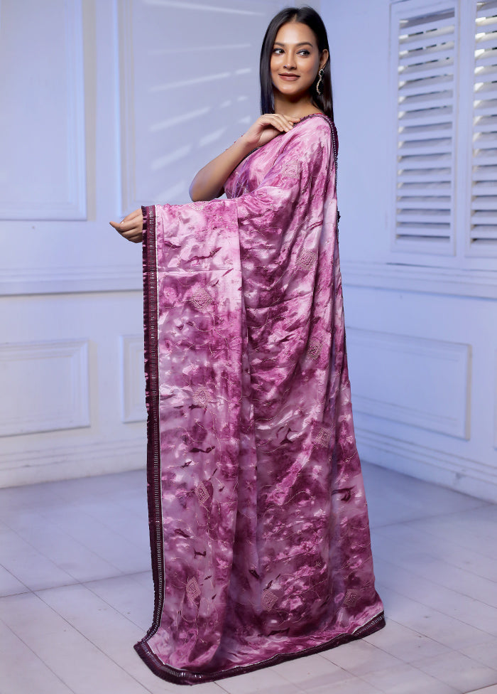 Purple Chiffon Silk Saree With Blouse Piece