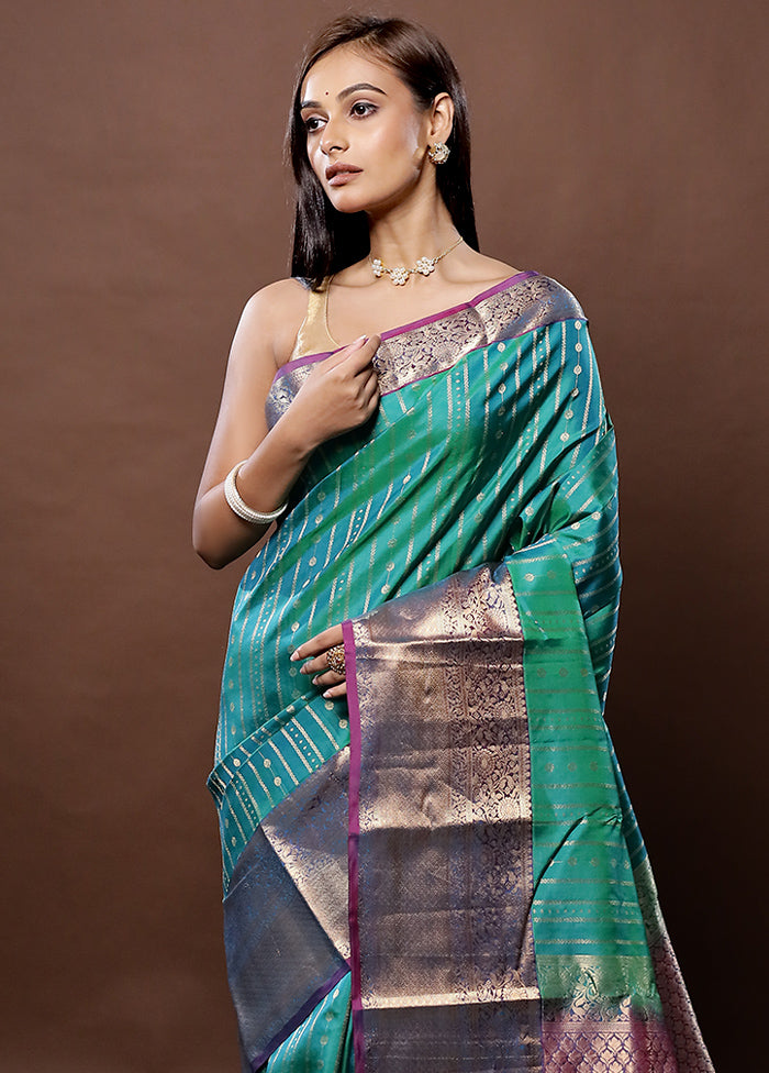 Green Handloom Kanjivaram Pure Silk Saree With Blouse Piece