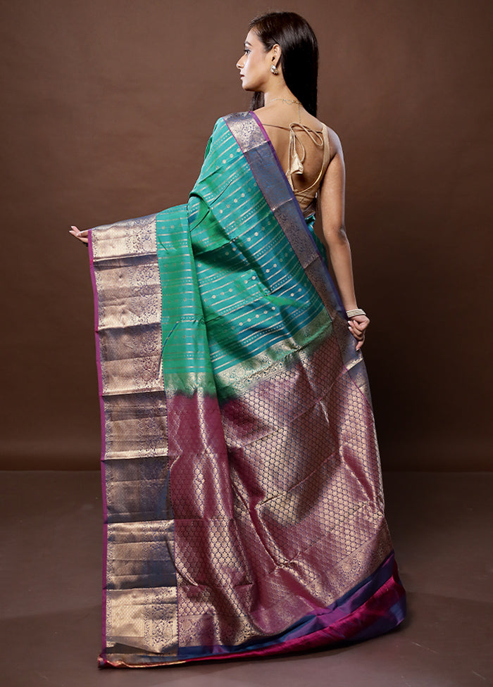 Green Handloom Kanjivaram Pure Silk Saree With Blouse Piece