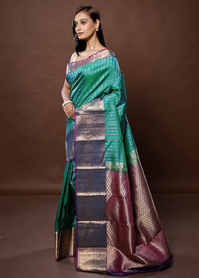 Green Handloom Kanjivaram Pure Silk Saree With Blouse Piece