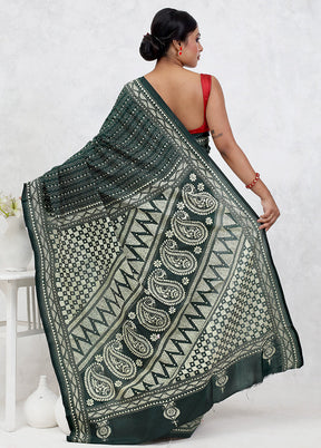 Green Kantha Stitch Pure Silk Saree Without Blouse Piece - Indian Silk House Agencies