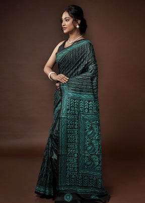 Black Kantha Stitch Pure Silk Saree With Blouse Piece - Indian Silk House Agencies