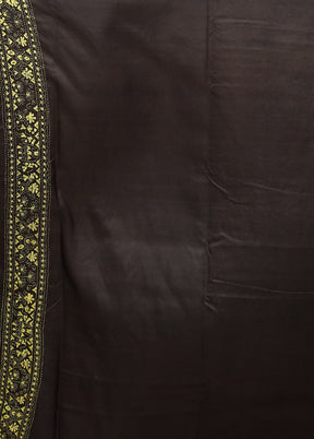 Black Handloom Kantha Stitch Pure Silk Saree With Blouse Piece
