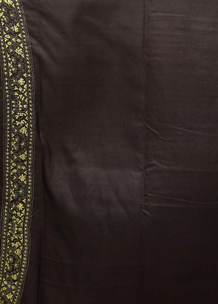 Black Handloom Kantha Stitch Pure Silk Saree With Blouse Piece