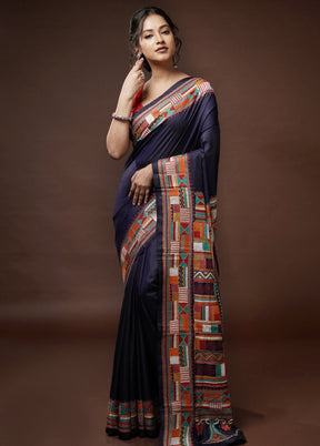 Black Kantha Stitch Pure Silk Saree With Blouse Piece - Indian Silk House Agencies