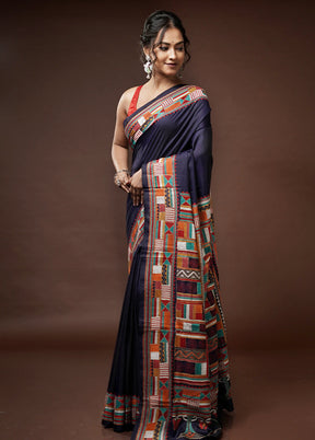 Black Kantha Stitch Pure Silk Saree With Blouse Piece - Indian Silk House Agencies