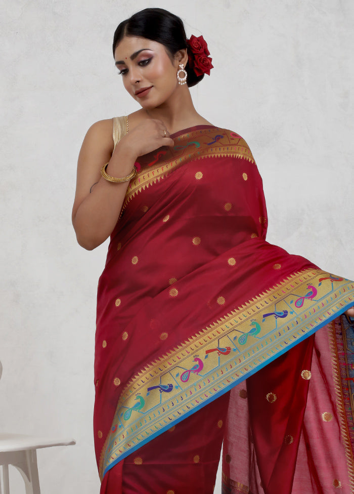 Red Dupion Silk Saree Without Blouse Piece - Indian Silk House Agencies