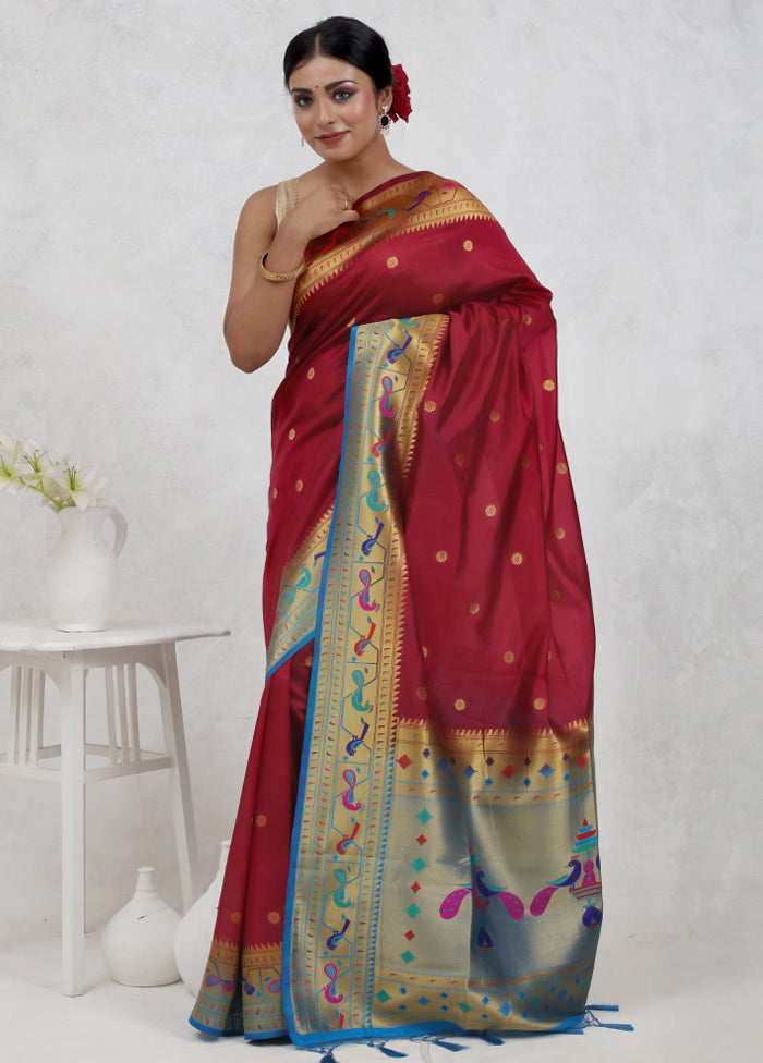 Red Dupion Silk Saree Without Blouse Piece - Indian Silk House Agencies