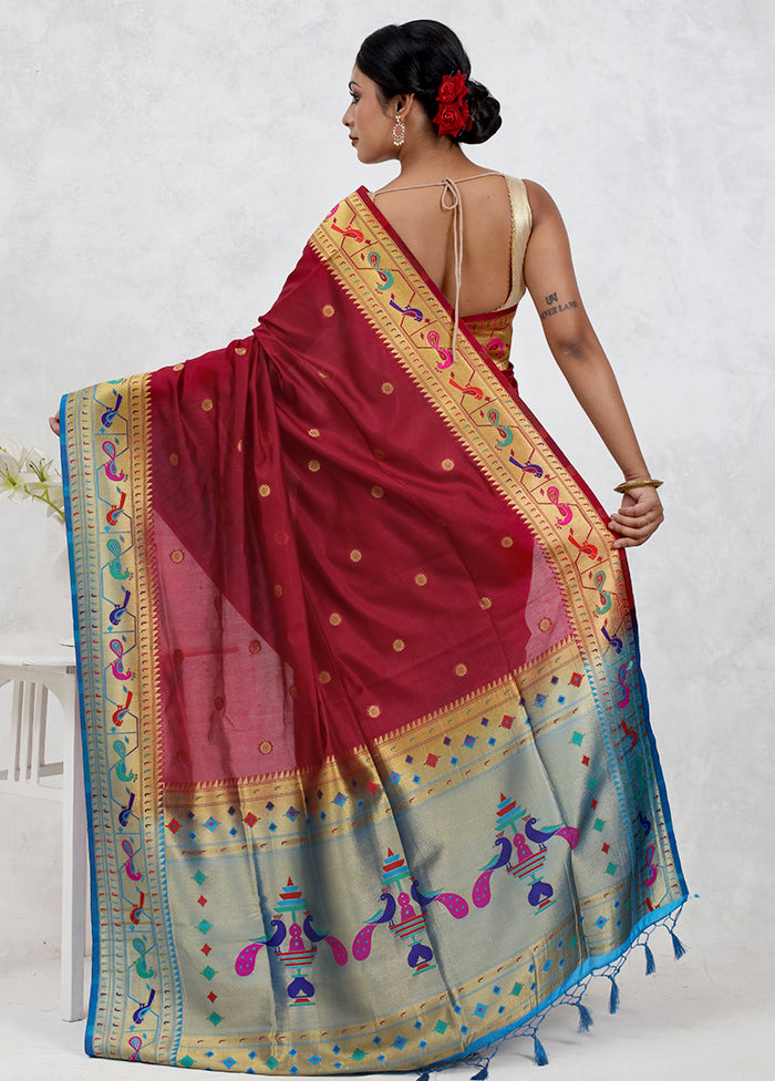 Red Dupion Silk Saree Without Blouse Piece - Indian Silk House Agencies