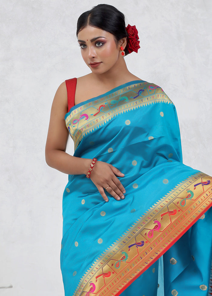 Blue Dupion Silk Saree Without Blouse Piece - Indian Silk House Agencies