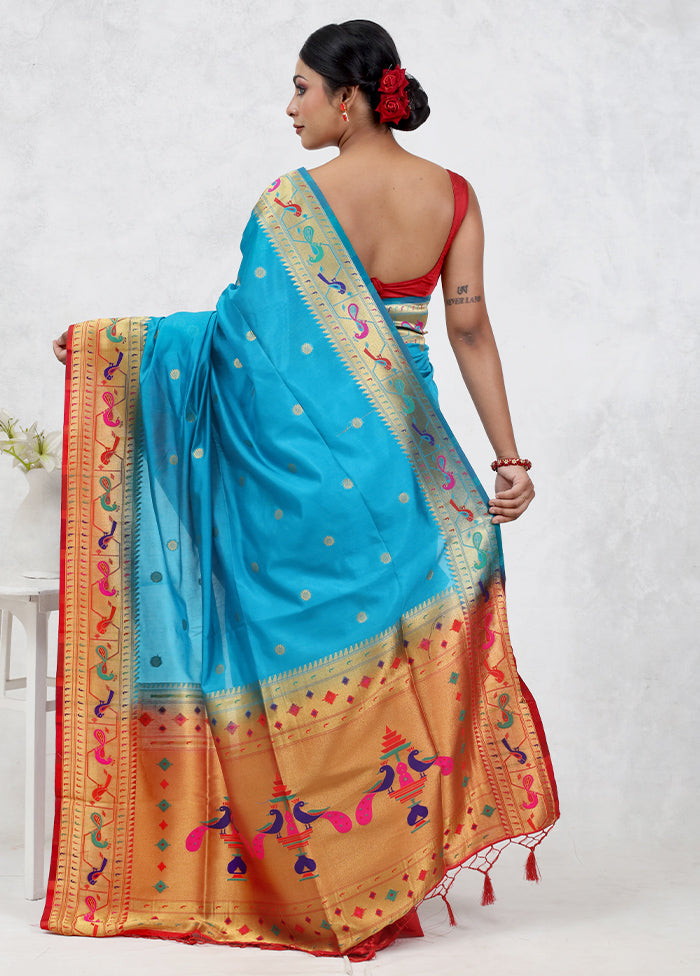 Blue Dupion Silk Saree Without Blouse Piece - Indian Silk House Agencies