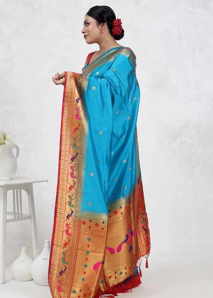 Blue Dupion Silk Saree Without Blouse Piece - Indian Silk House Agencies