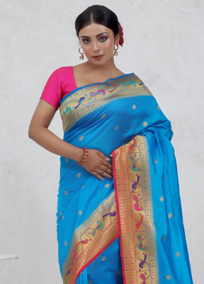 Blue Dupion Silk Saree Without Blouse Piece - Indian Silk House Agencies