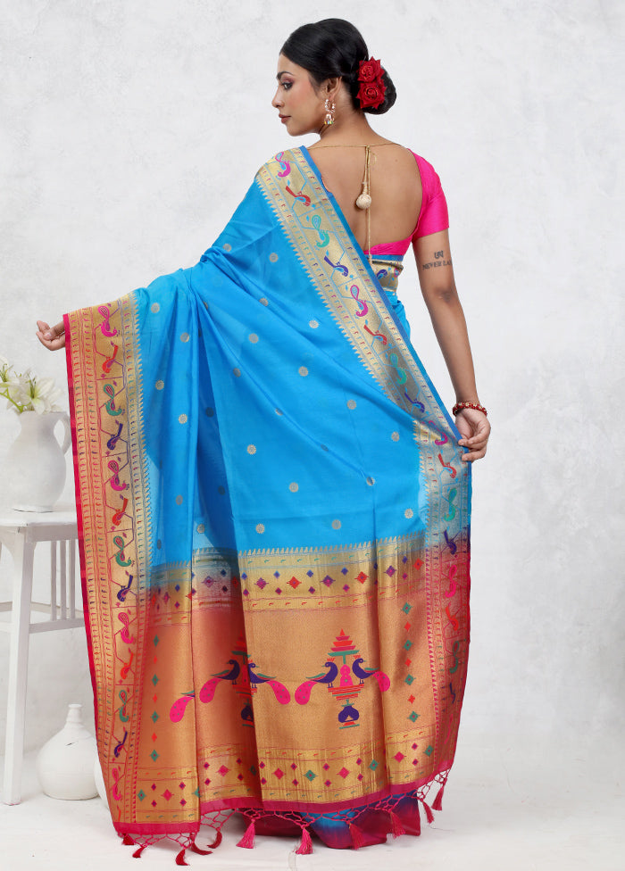 Blue Dupion Silk Saree Without Blouse Piece - Indian Silk House Agencies