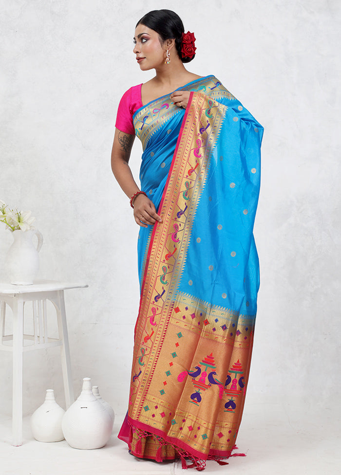 Blue Dupion Silk Saree Without Blouse Piece - Indian Silk House Agencies