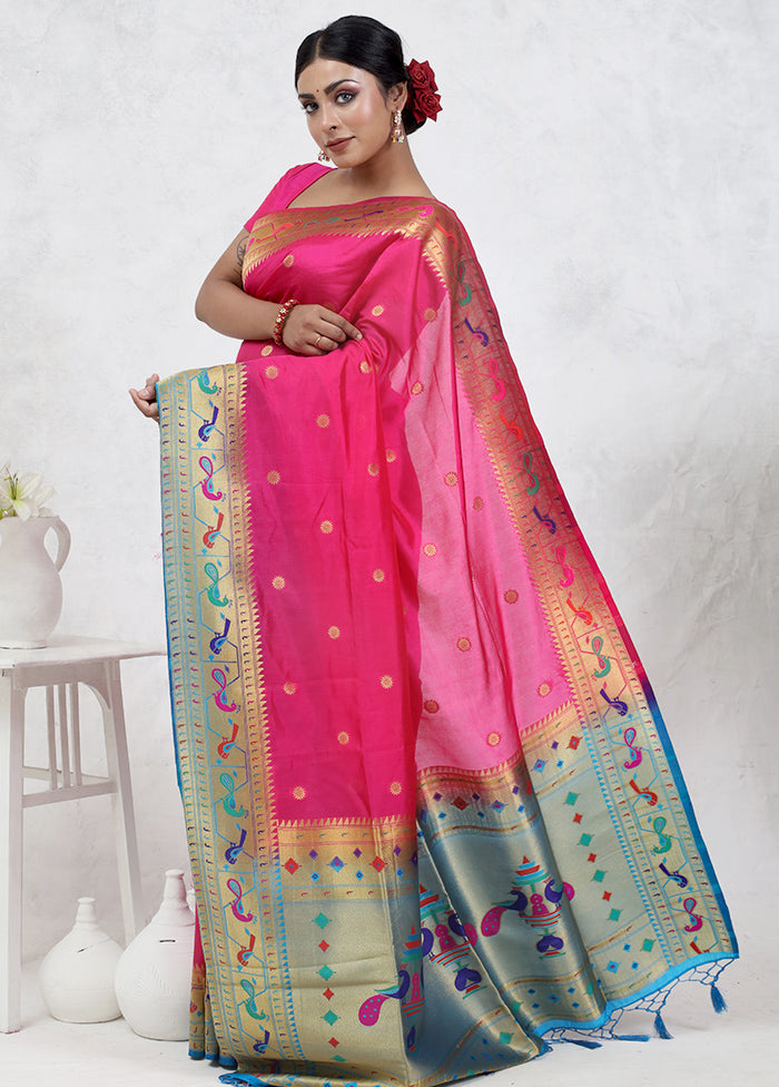 Pink Dupion Silk Saree Without Blouse Piece - Indian Silk House Agencies